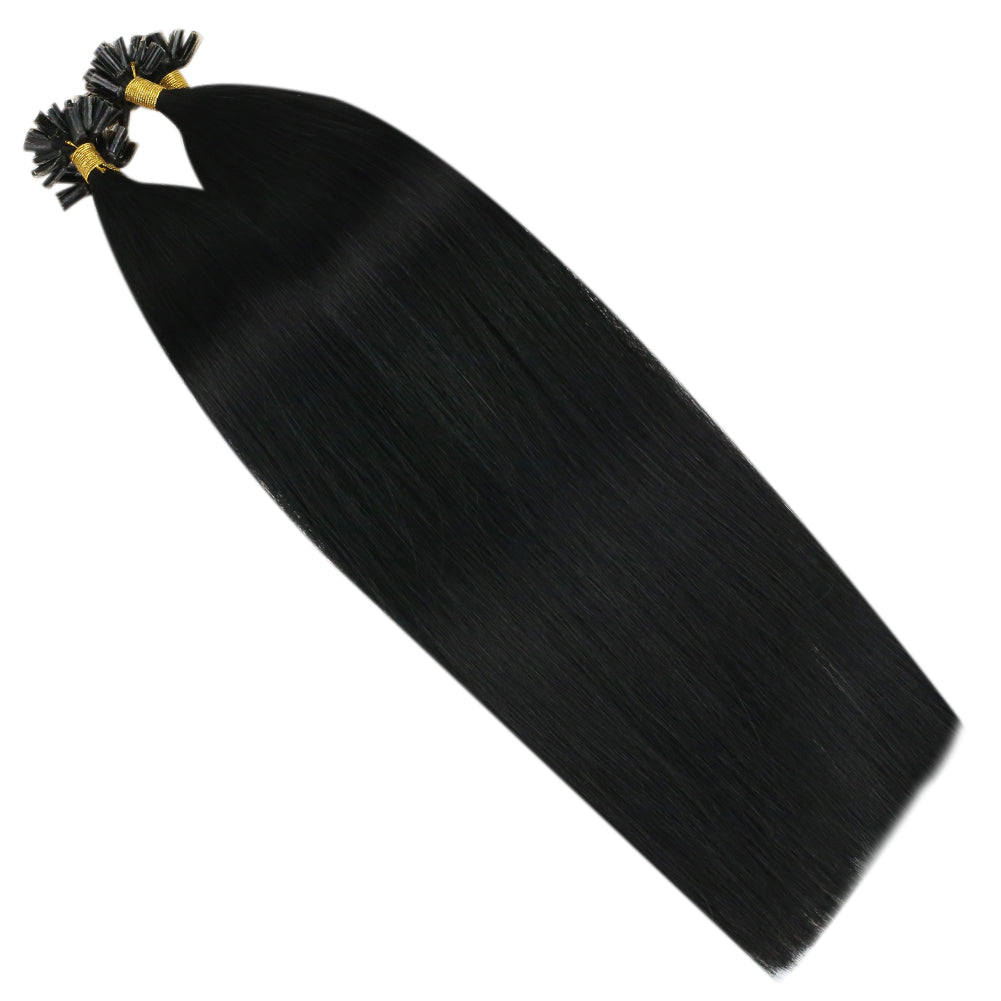 Fshine Virgin U Tip Human Hair Extensions Brazilian Keratin Fusion Nail Hair Jet Black (#1) - FShine Shop