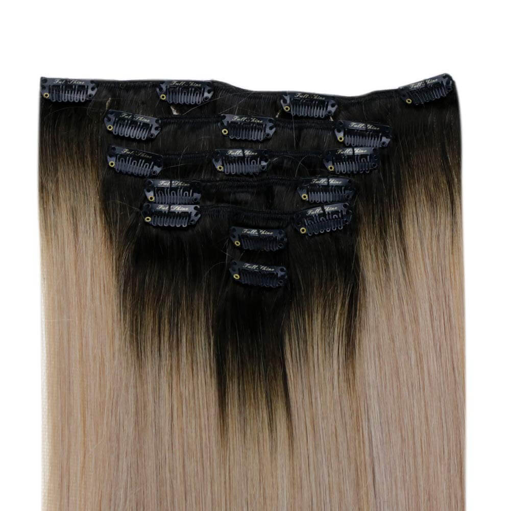 Up To 73% Off Clip in Extensions 100% Remy Human Hair Balayage Color (1B/18/12) - FShine Shop