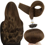 Fusion Nail U Tip Human Hair Extensions Brazilian Keratin Beads Medium Brown Hair (#4)