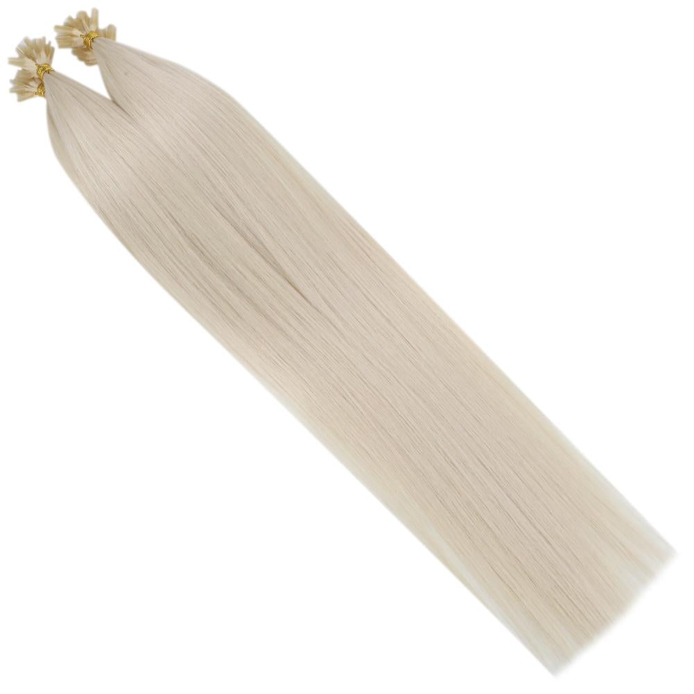 Fshine Virgin U Tip Human Hair Extensions Brazilian Keratin Fusion Nail Hair Platinum Blonde (#60) - FShine Shop