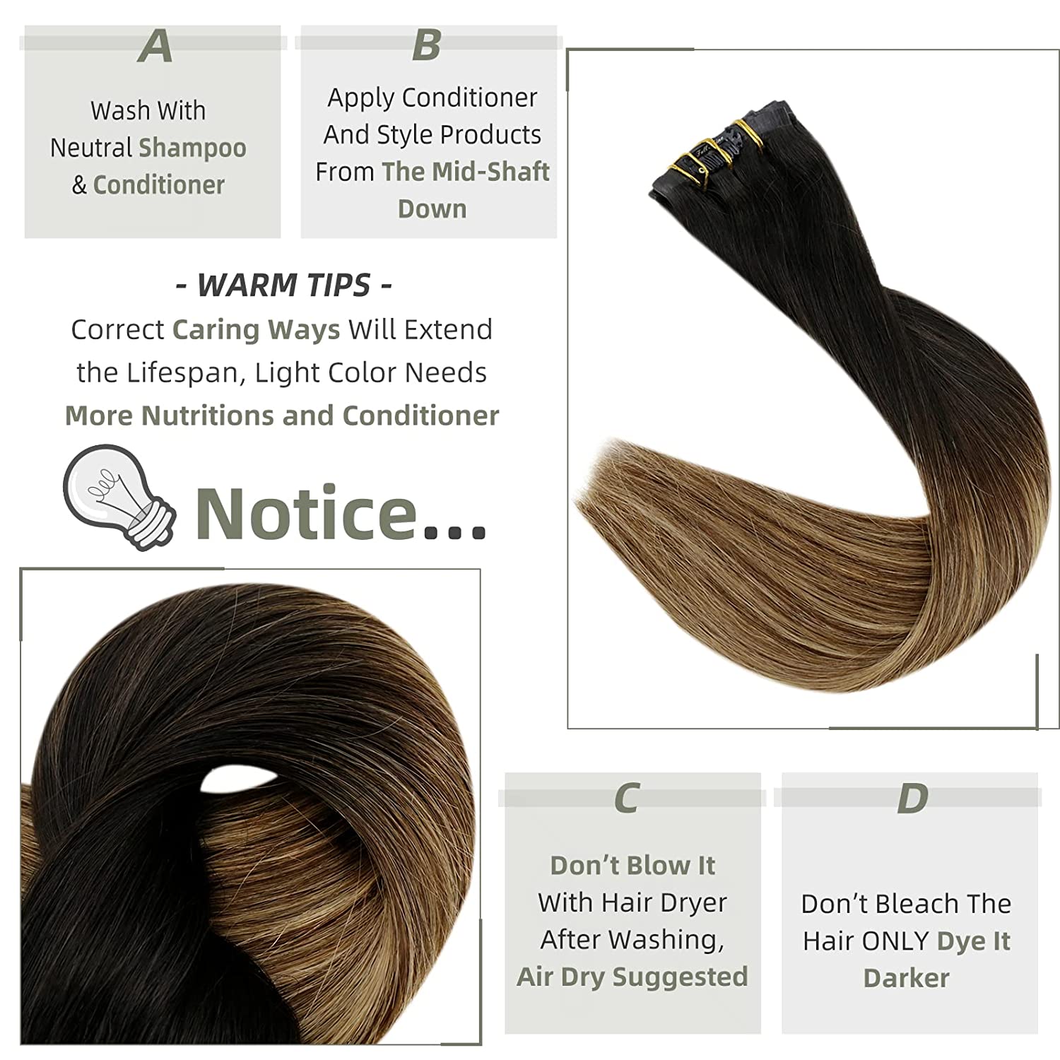 FShine PU Clip In Hair Extensions Clip in Hair Extensions #1b/6/27 - FShine Shop