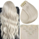Fshine Clip in Extensions 100% Remy Human Hair 7pcs Platinum Blonde #60
