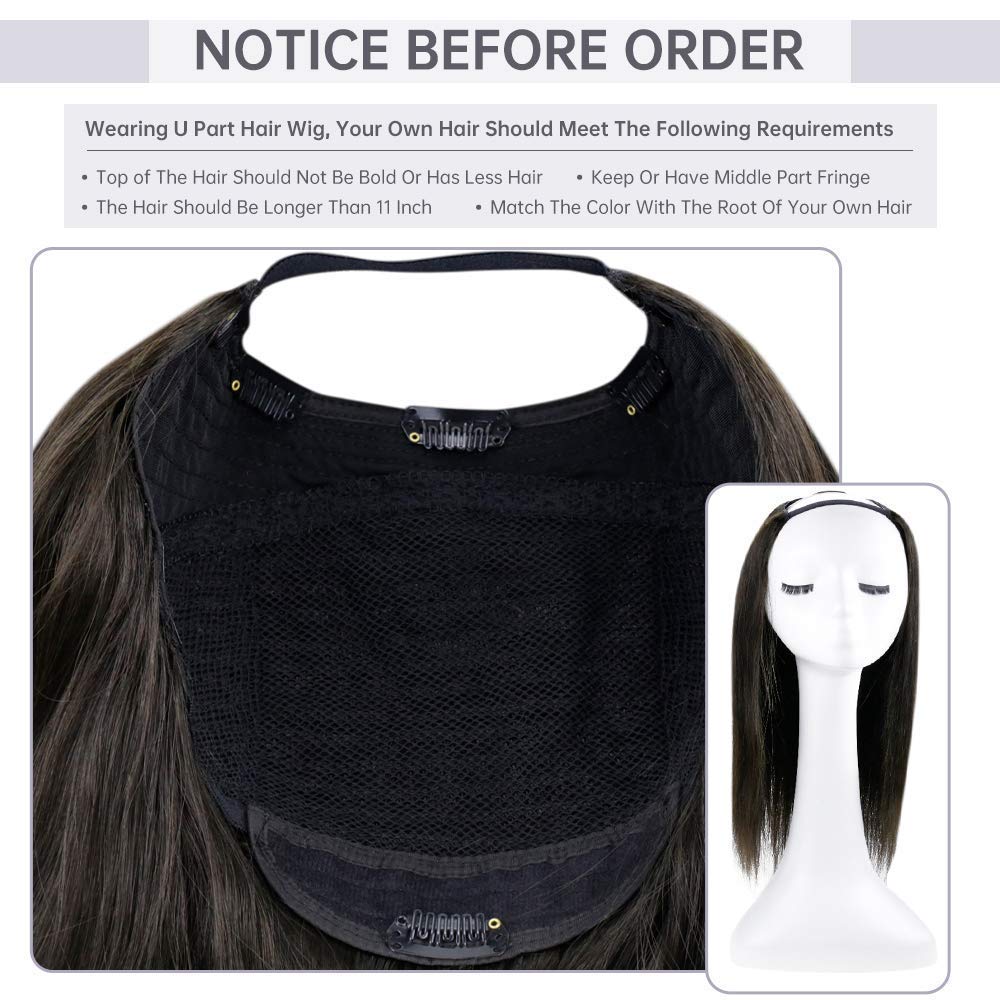 U Part Wig Real Hair Clip In Full Head One Piece Straight Extensions Remy One Piece Hair Extensions Color #1B Off Black - FShine Shop
