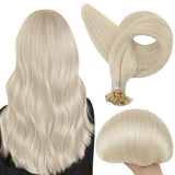 Fusion Nail U Tip Human Hair Extensions Brazilian Keratin Beads Platinum Blonde Color Hair (#60)