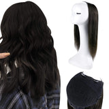 U Part Wig Real Hair Clip In Full Head One Piece Straight Extensions Color #1B Off Black