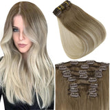 Fshine Clip in Extensions 100% Remy Human Hair 7 Pieces Balayage Ombre #8/60