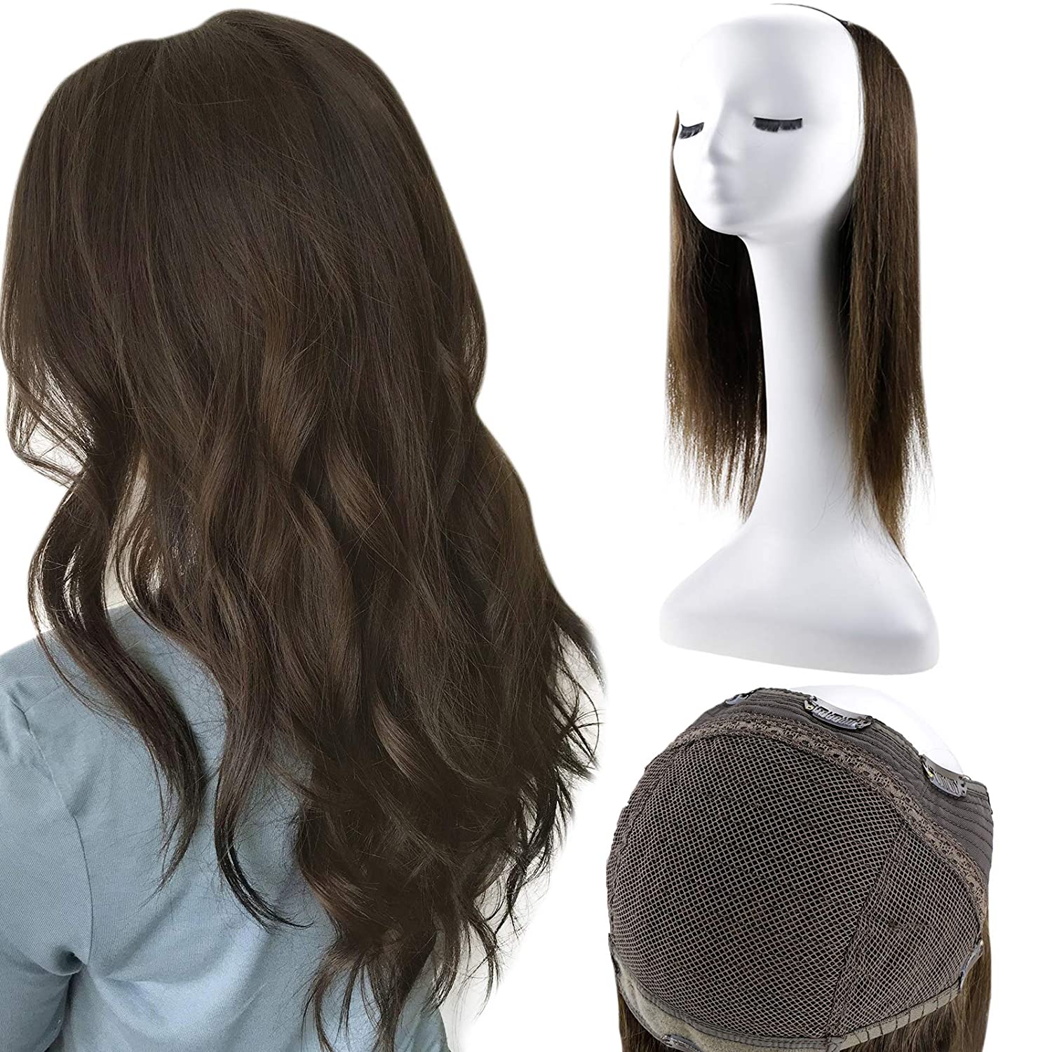 U Part Wig Real Hair Clip In Full Head One Piece Straight Extensions Remy One Piece Hair Extensions Color #2 Darkest Brown - FShine Shop