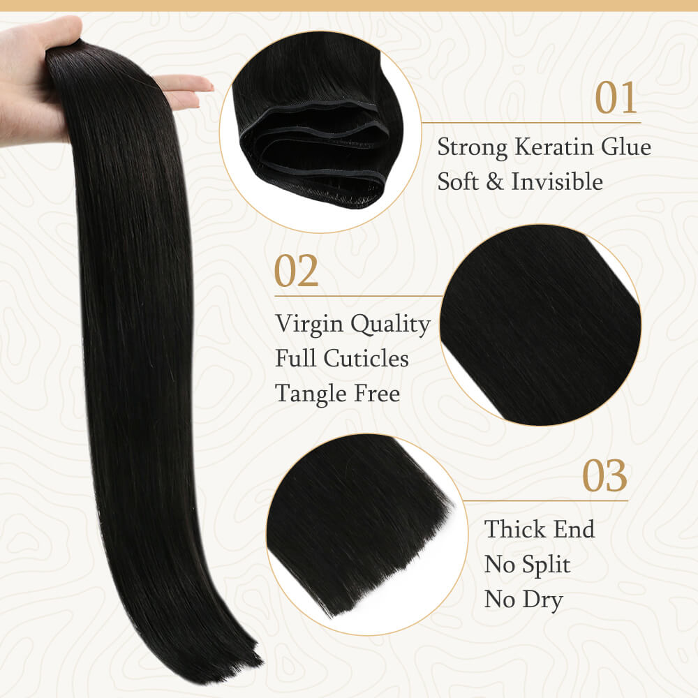 Fshine Virgin Flat Silk Weft Invisible 100% Remy Human Hair Weft Bundles Pure Color #1B - FShine Shop