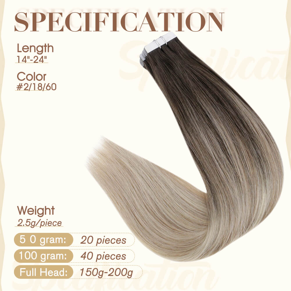 Fshine Tape in Hair Extensions 100% Remy Human Hair Balayage #2/6/18 - FShine Shop