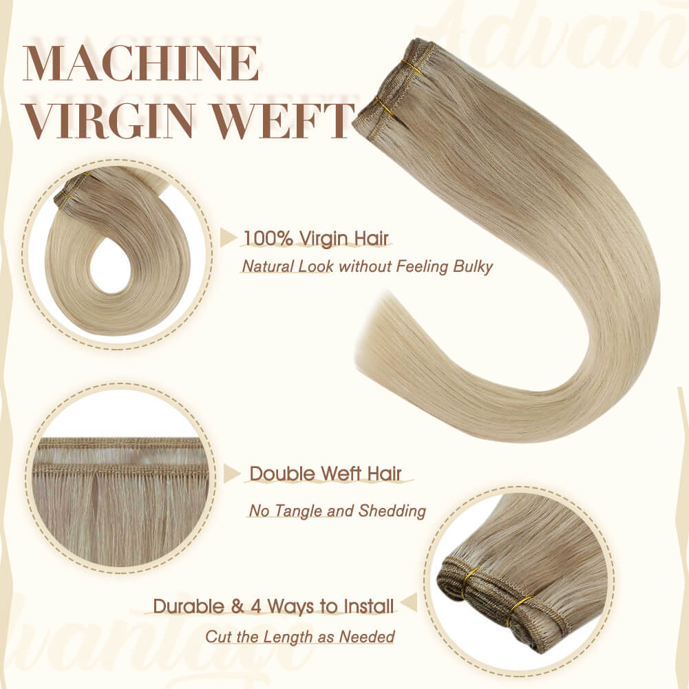 Fshine Virgin Weft Brazilian 100% Human Hair Sew In Bundles Straight 50Grams Balayage Color #18/22/60 - FShine Shop