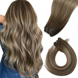 Virgin Sew In Weft Human Hair Extensions Dark Brown Balayage Color #4/27/4