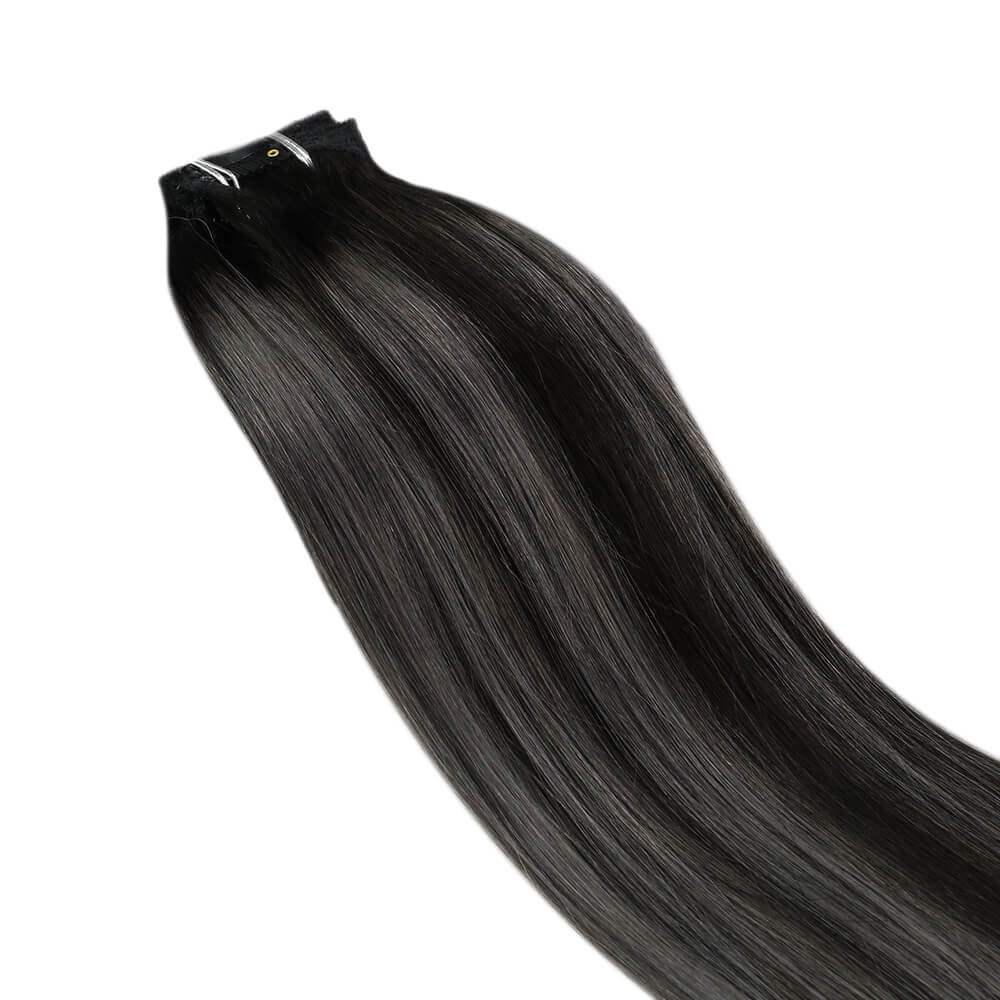 Fshine Clip in Extensions 100% Human Hair Balayage Highlights #1B/silver/1B - FShine Shop