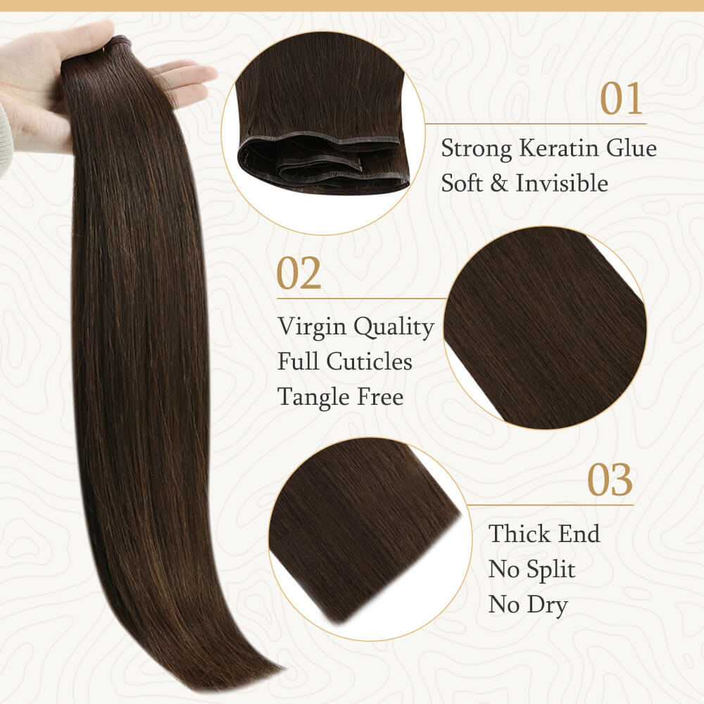 Fshine Virgin Flat Silk Weft Invisible 100% Remy Human Hair Weft Bundles Pure Color #2 - FShine Shop