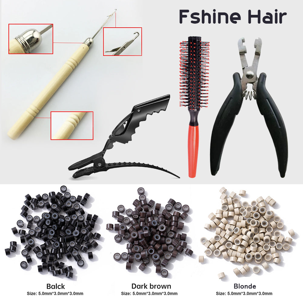 HOT! Bottle/100Pcs Micro Links/Beads+Pulling Needle+Holes Plier Hair Extensions Tool Kit - FShine Shop