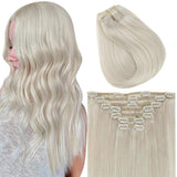Fshine Clip in Extensions 100% Remy Human Hair 7pcs Ice Blonde #1000