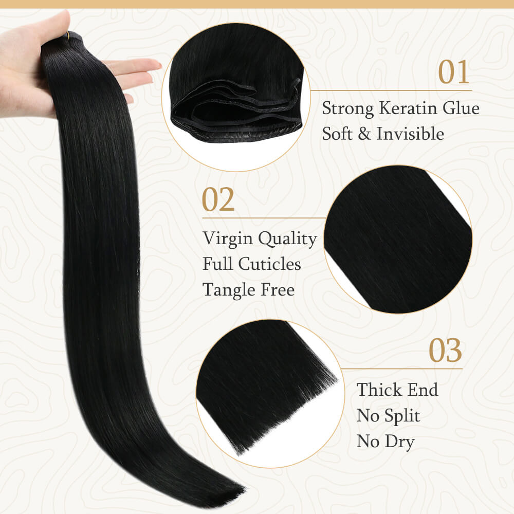 Fshine Virgin Flat Silk Weft Invisible 100% Remy Human Hair Weft Bundles #1 - FShine Shop