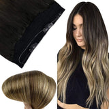 Fshine Halo Hair Extensions 100% Human Hair Invisible Wire Balayage #1b/6/27