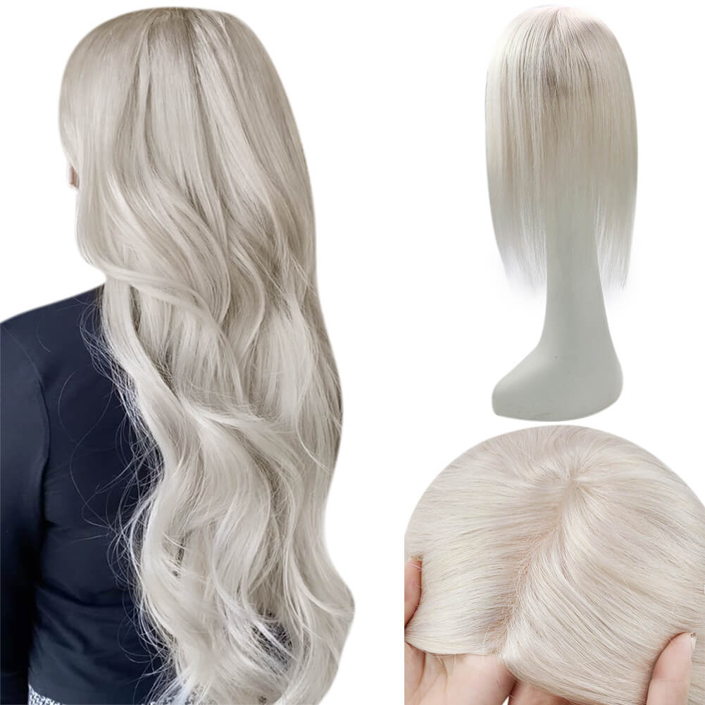 Lace Human Hair Toppers Wig Best Hairpieces For Women Hair Loss  Color #60 Platinum Blonde (13cm*13cm) - FShine Shop