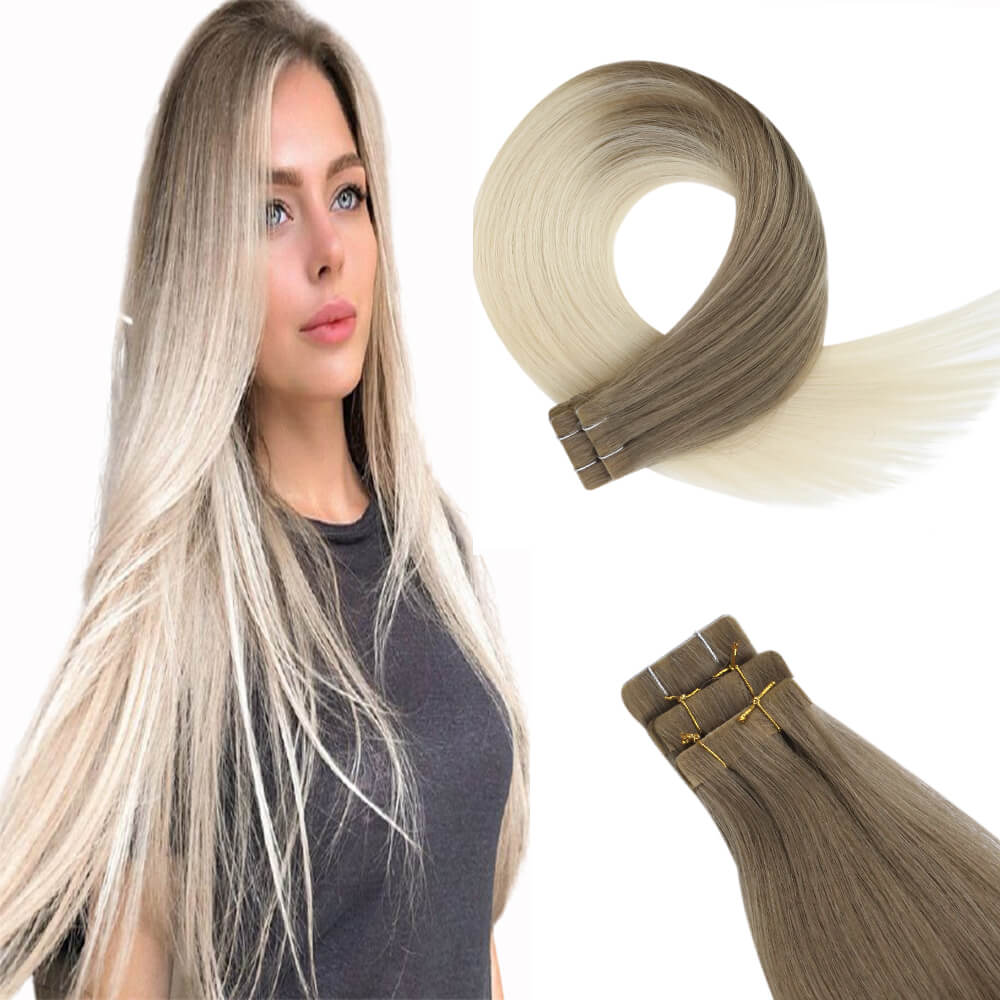 Fshine Seamless Injection Tape in Hair Extensions 100% Brazilian Virgin Hair Blonde Color(#8/60) - FShine Shop