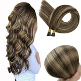 I Tip Hair Extensions Remy Pastel Balayage Brown Hair Extensions (#4/27/4)