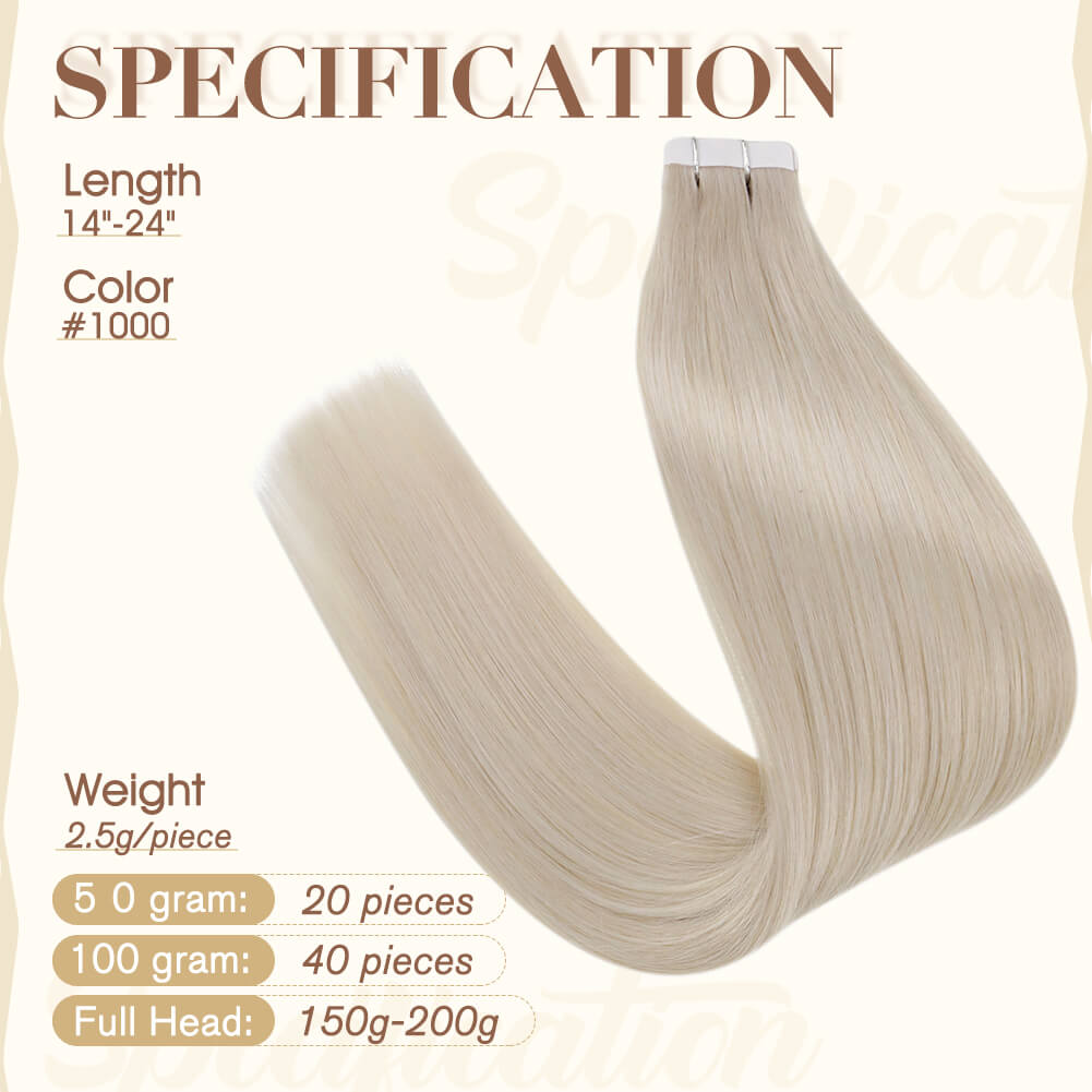 Fshine Tape in Hair Extensions 100% Remy Human Hair Ice Blonde #1000 - FShine Shop