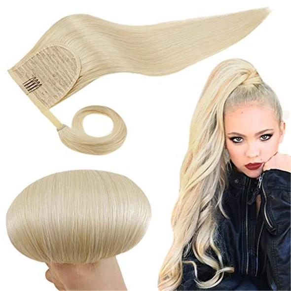 Ponytail 100% Remy Human Hair One Piece Extensions Platinum Blonde(#60) - FShine Shop